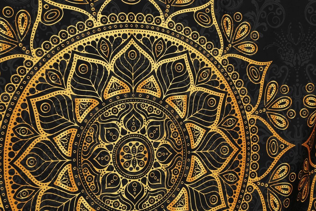 Lenjerie de pat dubla Super King (FR), 3 piese, L'essentiel Maison, Alvina, Aur/Negru