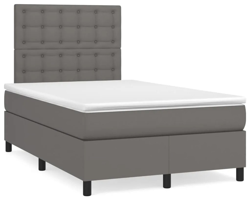 3142837 vidaXL Pat box spring cu saltea, gri, 120x200 cm, piele ecologică