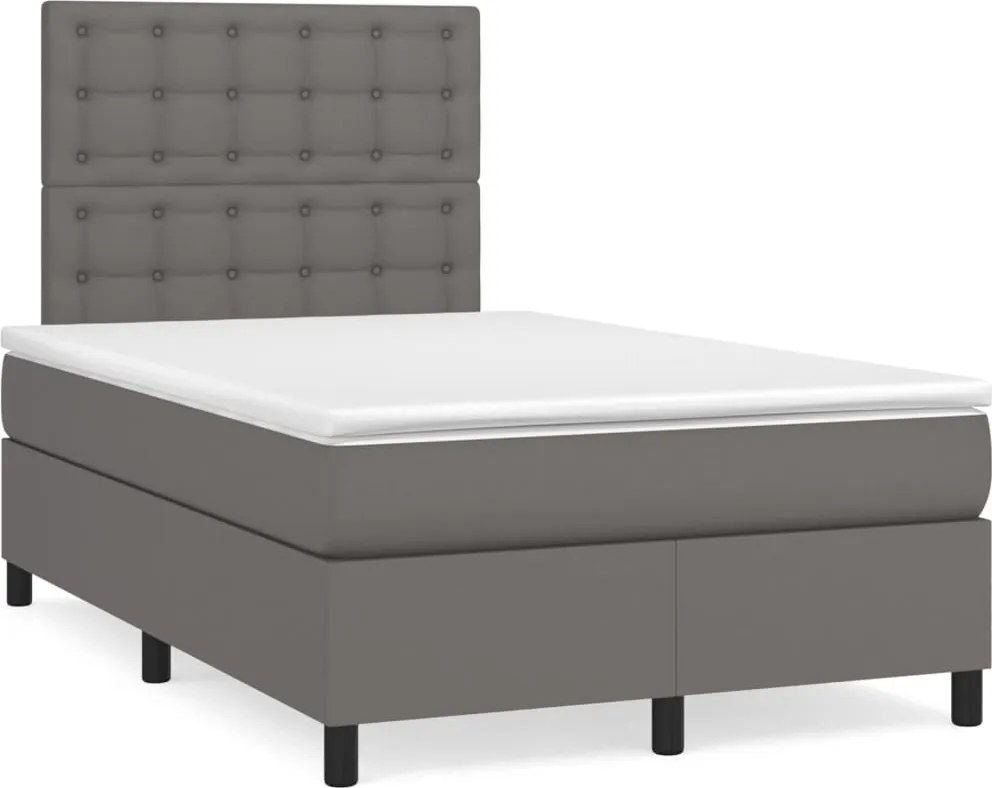vidaXL Pat box spring cu saltea, gri, 120x200 cm, piele ecologică