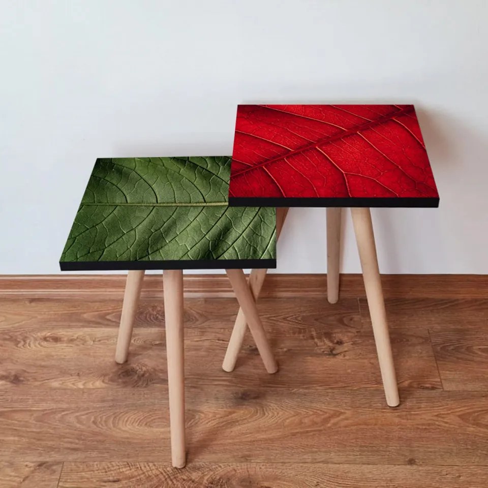 Set 2 Masute Auxiliare 2SHP420, MDF, Verde / Rosu