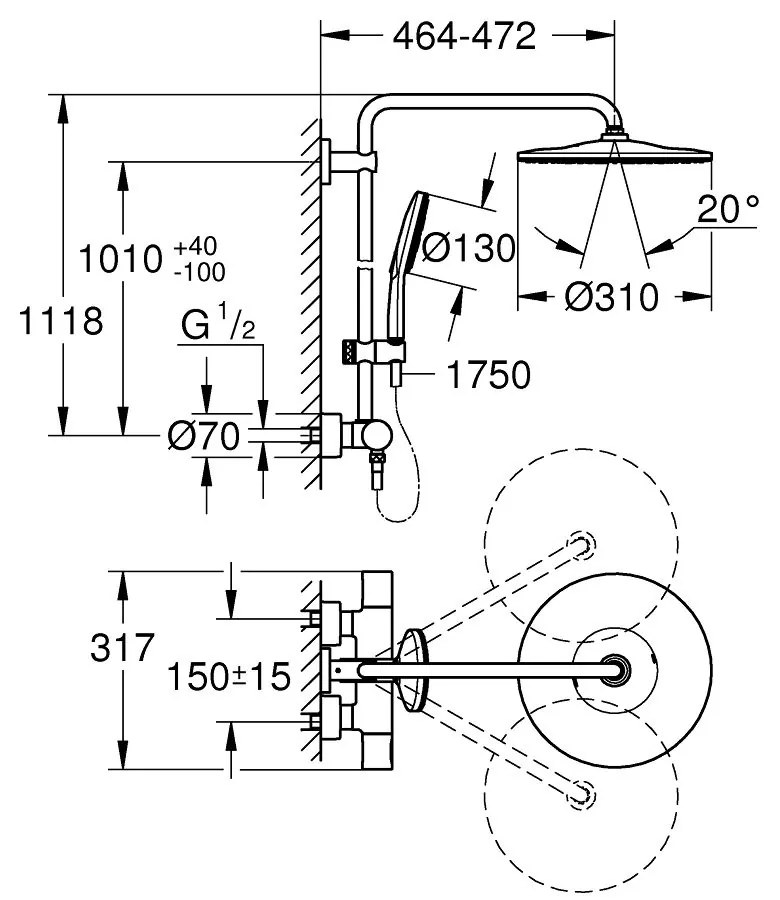 Grohe Rainshower set de dus perete cu termostat da alb 26647LS0