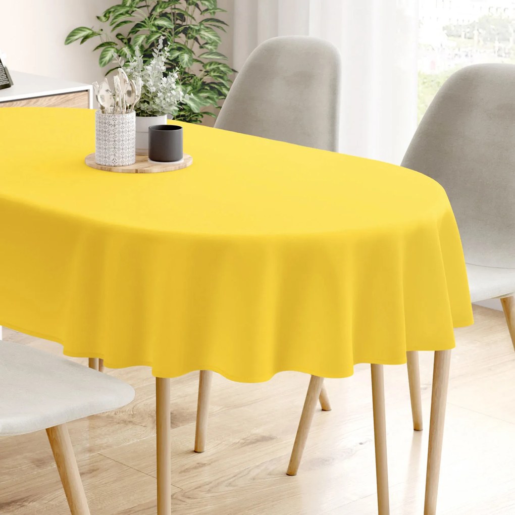 Goldea față de masă 100% bumbac galben - ovală 120 x 200 cm
