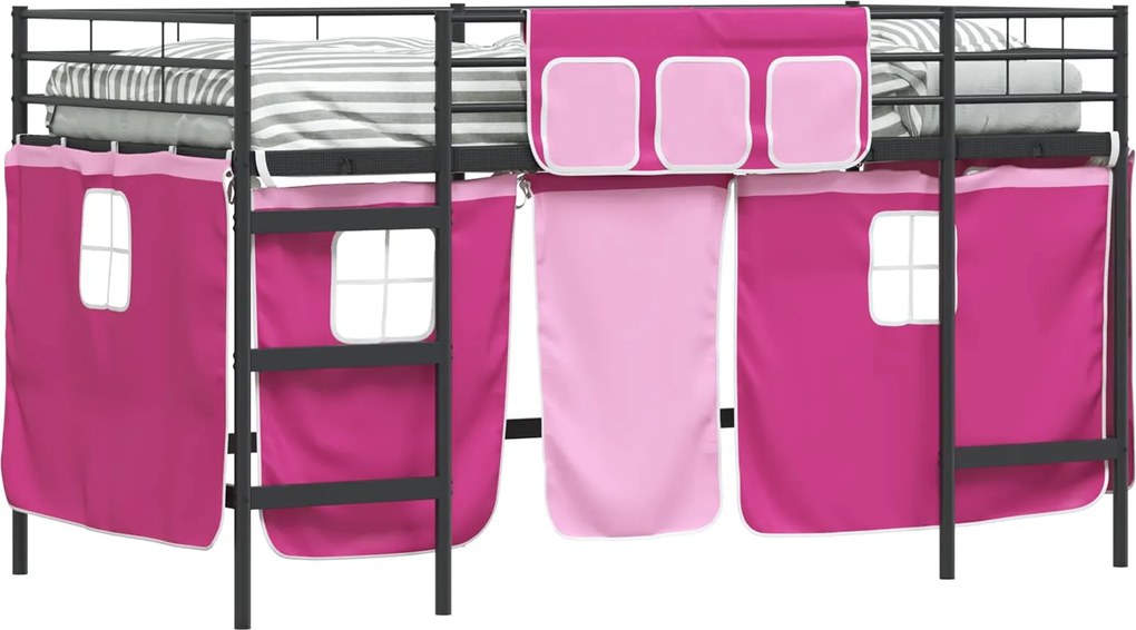 vidaXL Cadru de Pat Pe Două Niveluri pentru Copii cu Cortine