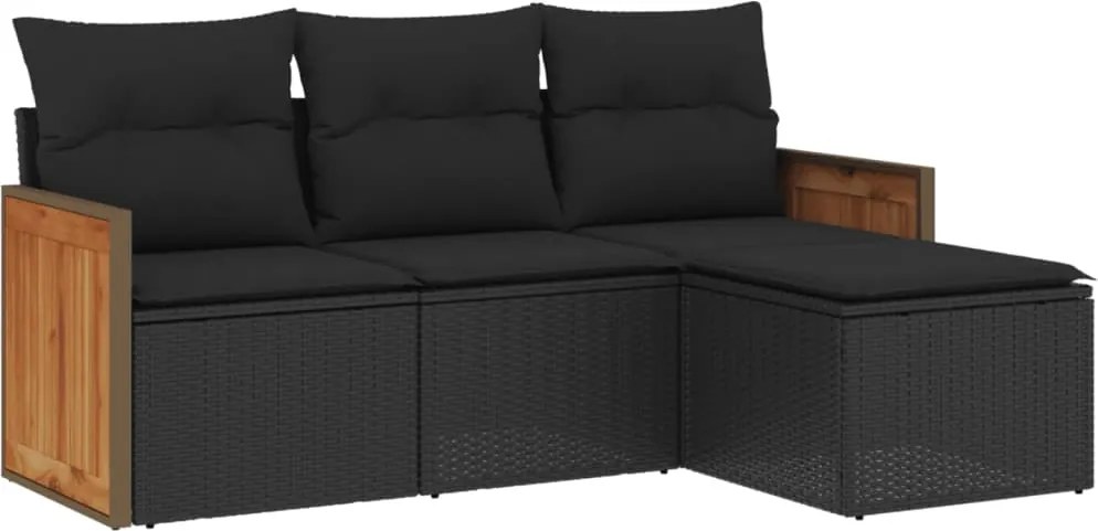 vidaXL Set mobilier de grădină cu perne, 4 piese, negru, poliratan