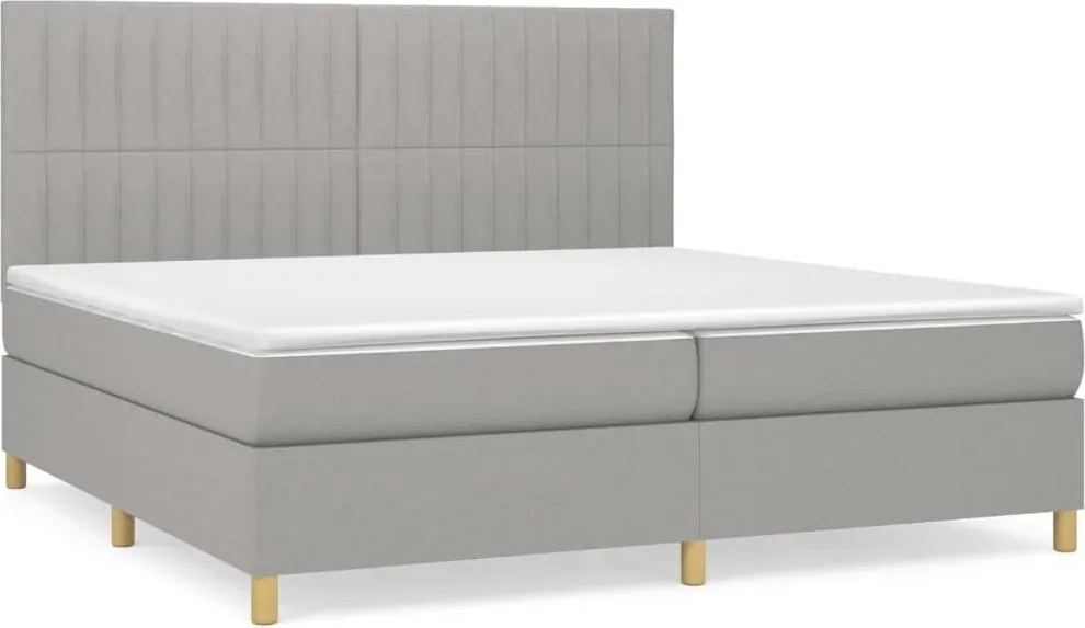 vidaXL Pat box spring cu saltea, gri deschis, 200x200 cm, textil