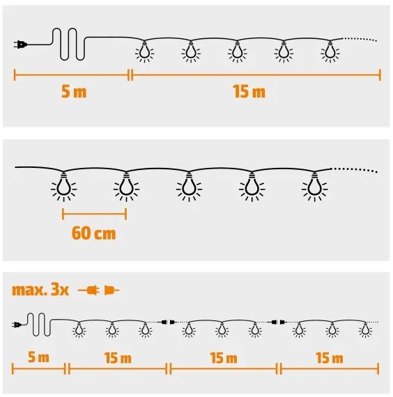 Solight WO794 - Ghirlandă LED decorativă pentru exterior, 25 x E12, 20 m, IP44, alb cald
