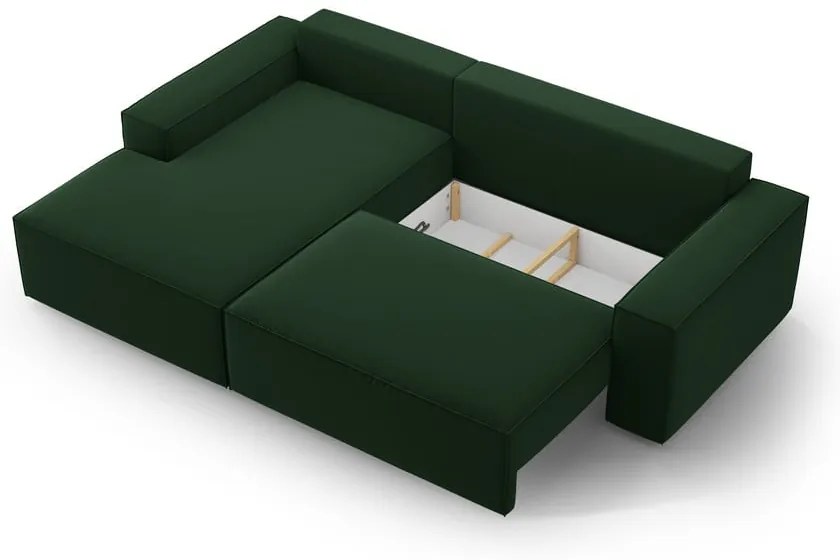 Colțar verde închis extensibil/cu spațiu de depozitare cu tapițerie din catifea (cu colț pe partea stângă /cu șezlong) Jodie – Micadoni