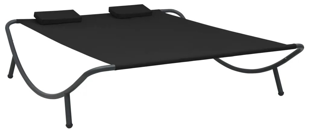vidaXL Pat șezlong de exterior, negru, material textil