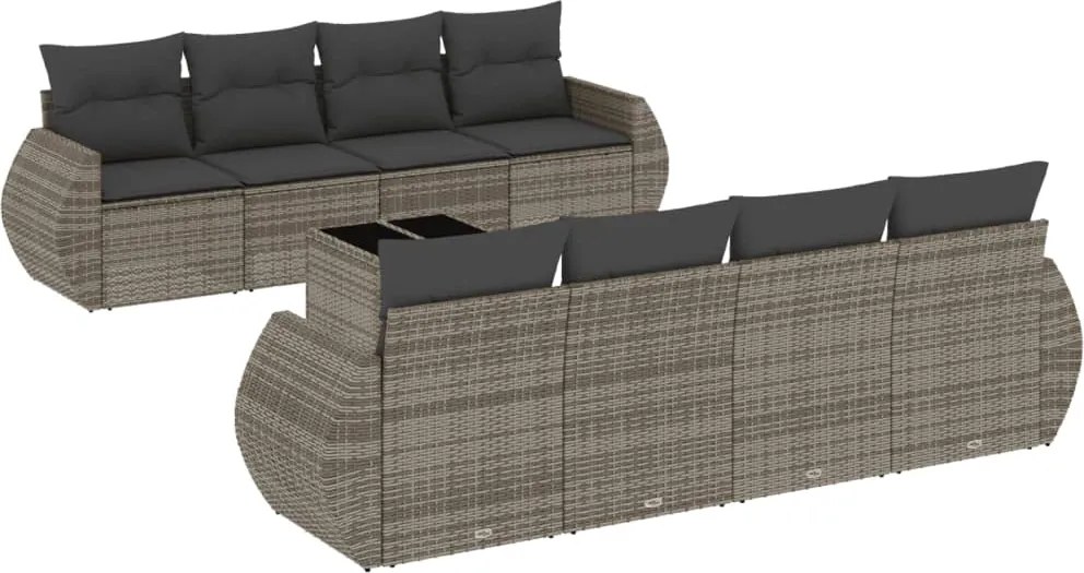 vidaXL Set canapele de grădină, 9 piese, cu perne, gri, poliratan