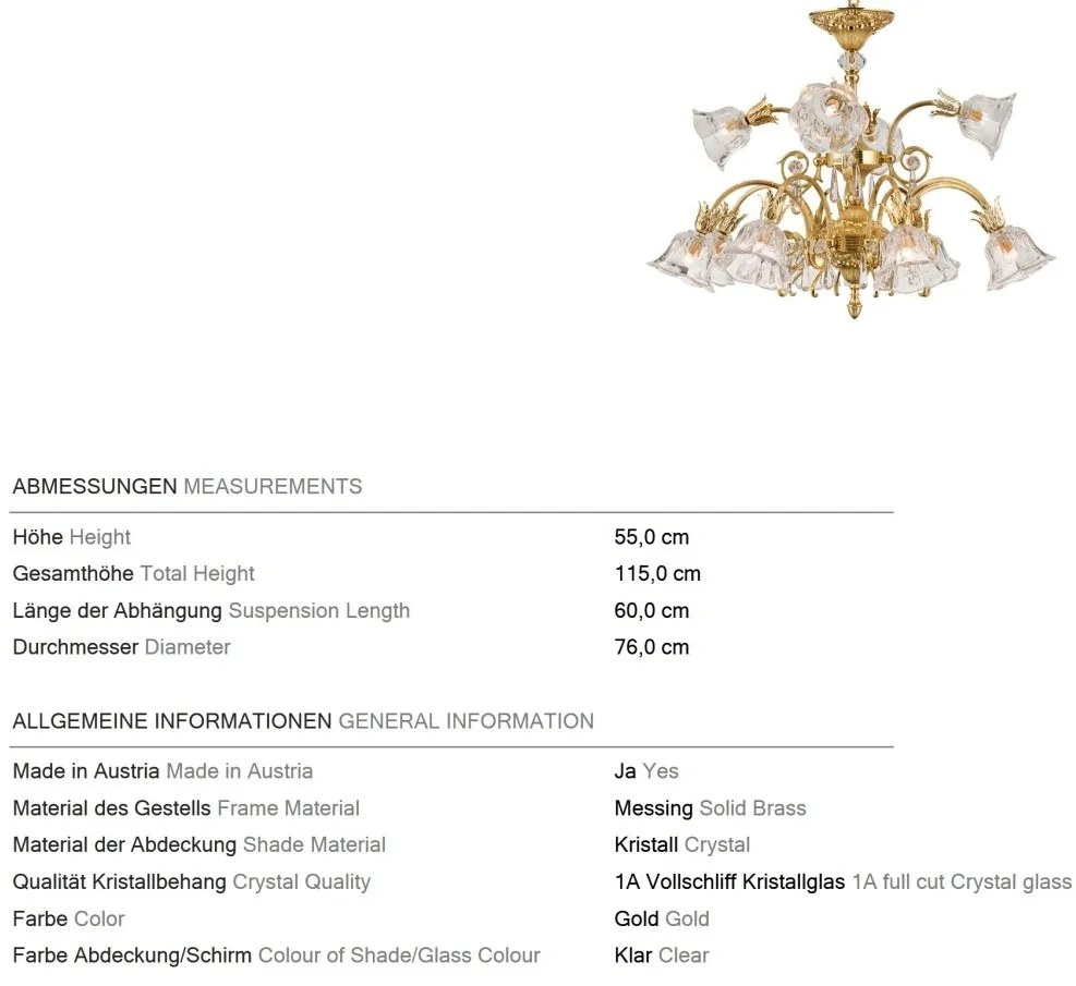 Candelabru cristal design lux LA BOHEME D-76cm 12L gold plated