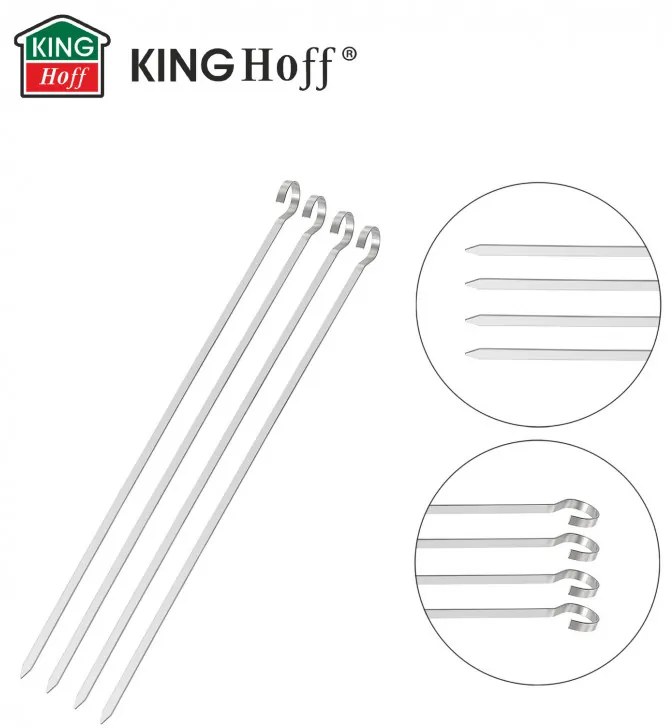 Set 4 frigarui din otel Kinghoff KH 1914, 36 cm, Varf ascutit, Maner curbat, Inox