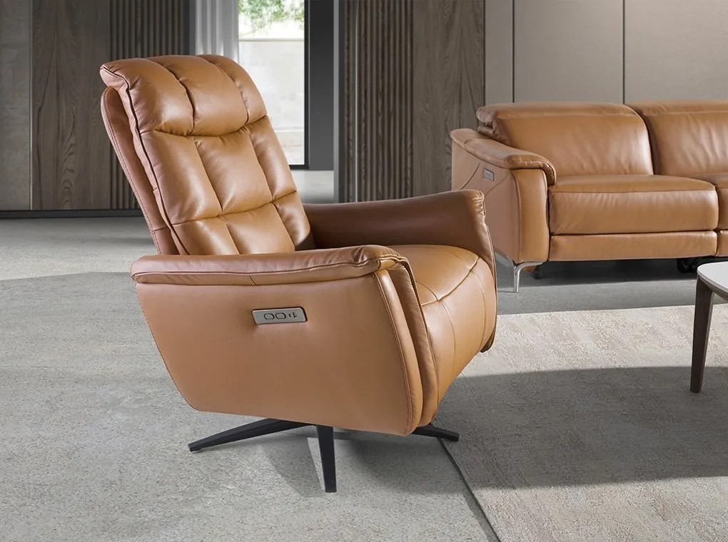 Fotoliu design LUX cu functia relax Cowhide brown leather