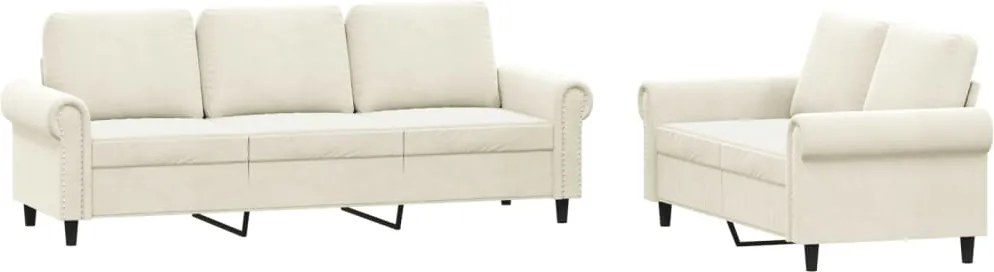 vidaXL Set de canapele cu perne, 2 piese, crem, catifea