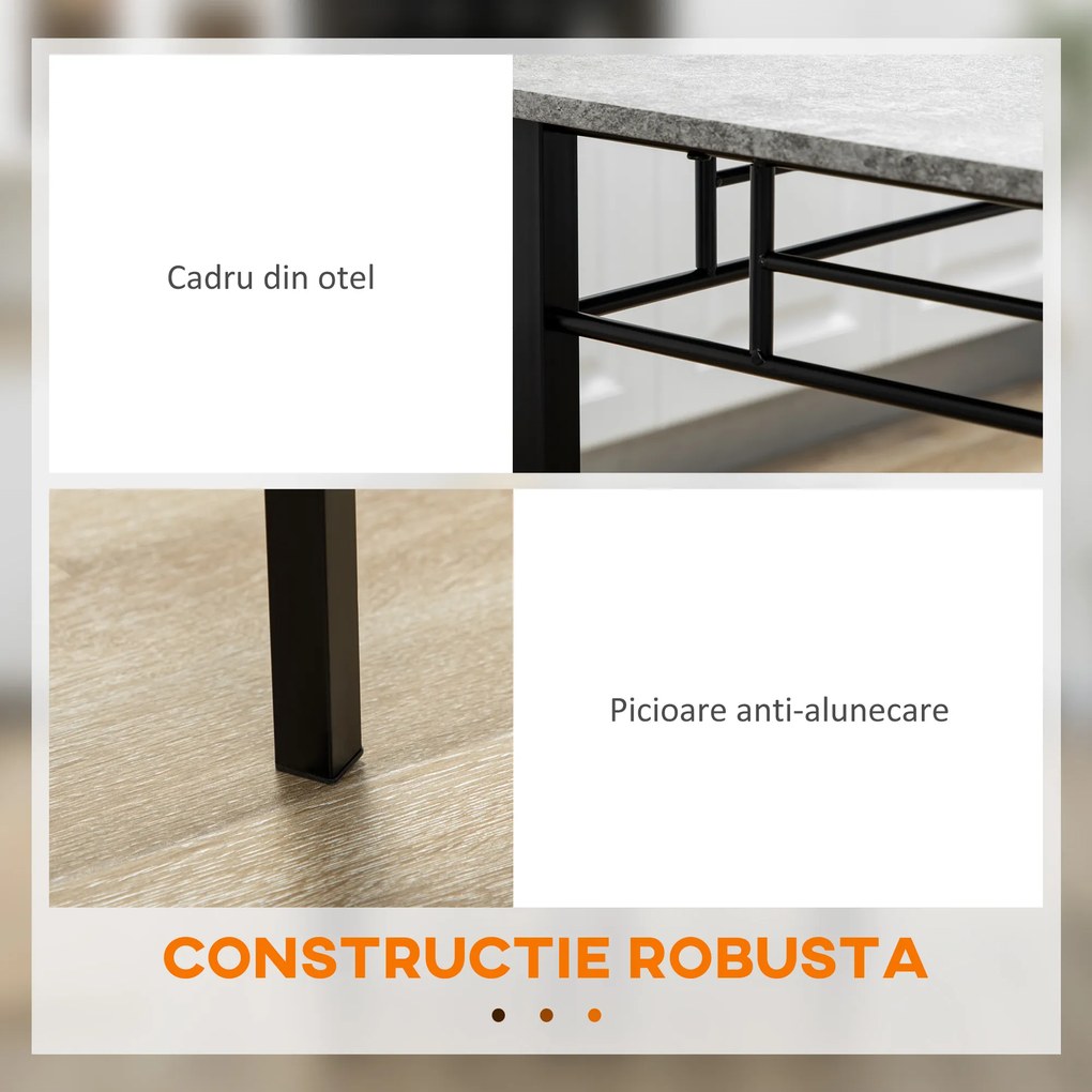 HOMCOM Set 5 Piese Masa Dreptunghiulară Metal MDF 4 Scaune Design Modern pentru Dining | Aosom Romania