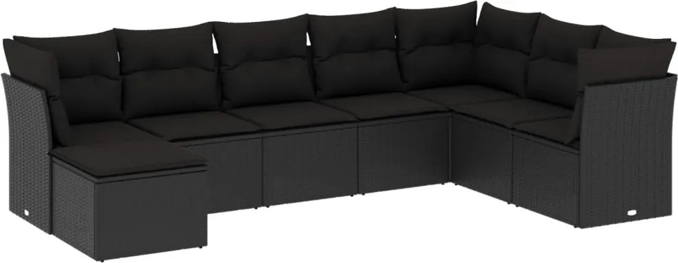 vidaXL Set mobilier de grădină cu perne, 8 piese, negru, poliratan