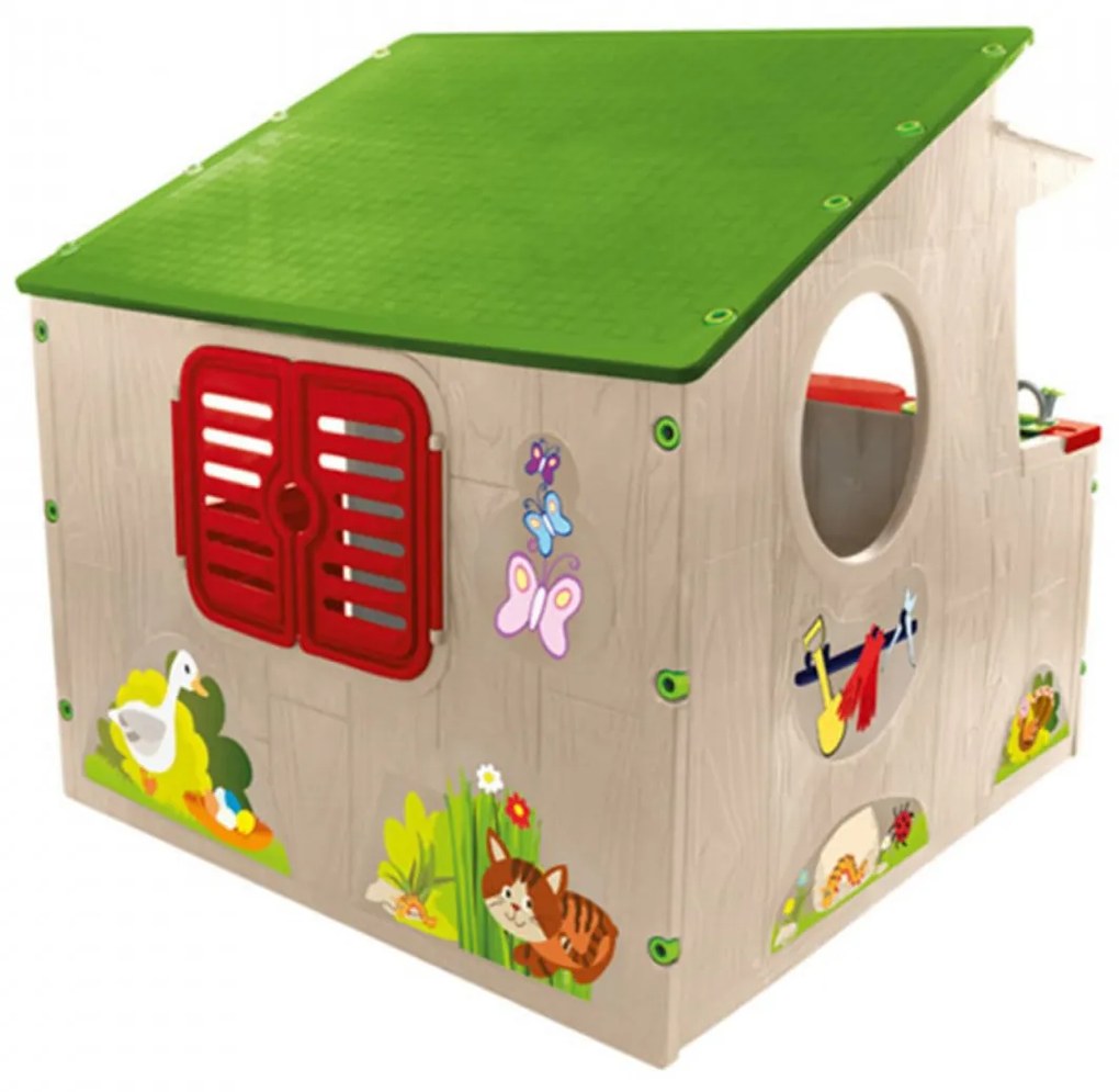 Casuta Copii cu Bucatarie NOVOKIDS™ Kitchen House , Pentru casa si gradina, Dimensiuni 139x118x120 cm, Ferestre si usa mobile, Plastic aditivat