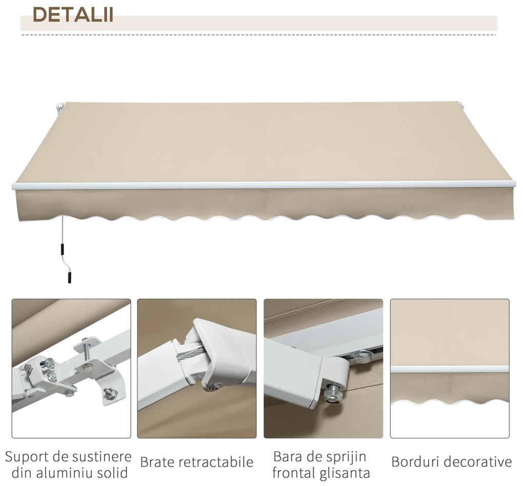 Outsunny Perdea Soare Infasurata pentru Extern in Poliester si Aluminiu, Bej, 365x250cm