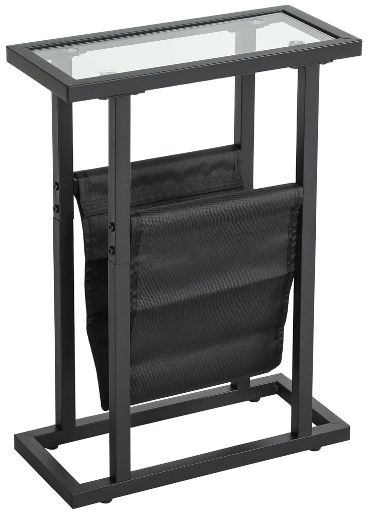HOMCOM Masă auxiliară îngustă, colț de canapea din metal cu suport pentru reviste și blat din sticlă temperată, 40 x 18 x 55,5 cm, negru | Aosom Romania