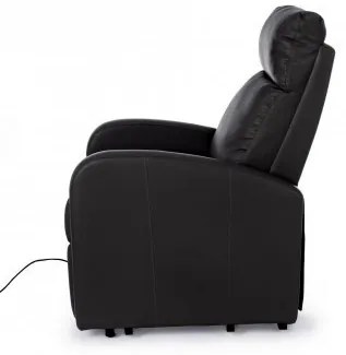 Fotoliu recliner electric negru din piele ecologica si lemn, Alzapersona Bizzotto