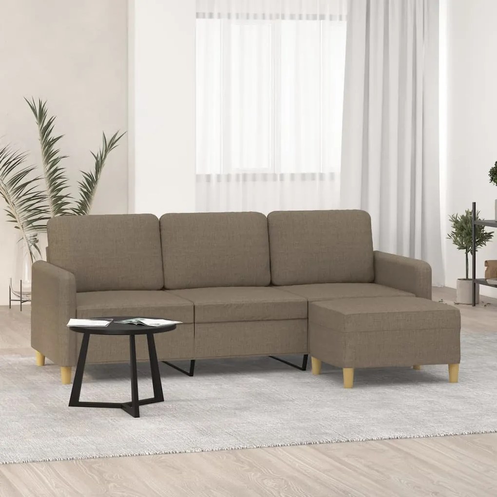 3153602 vidaXL Canapea cu 3 locuri și taburet, taupe, 180 cm, material textil