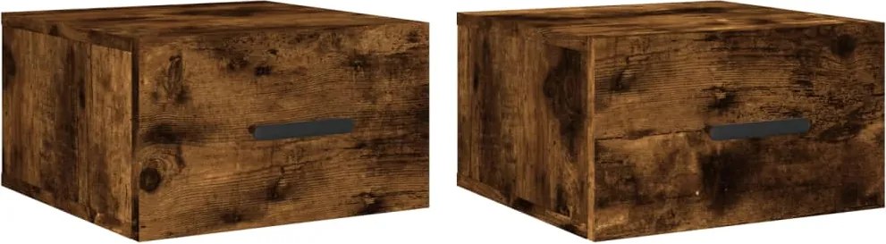 vidaXL Noptiere de perete, 2 buc., stejar afumat, 35x35x20 cm