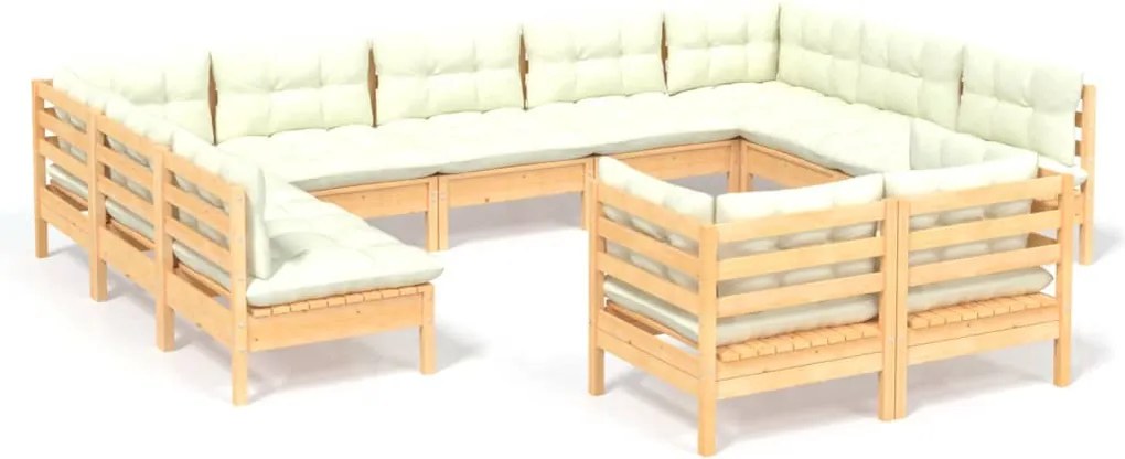 vidaXL Set mobilier grădină cu perne crem, 11 piese, lemn masiv de pin