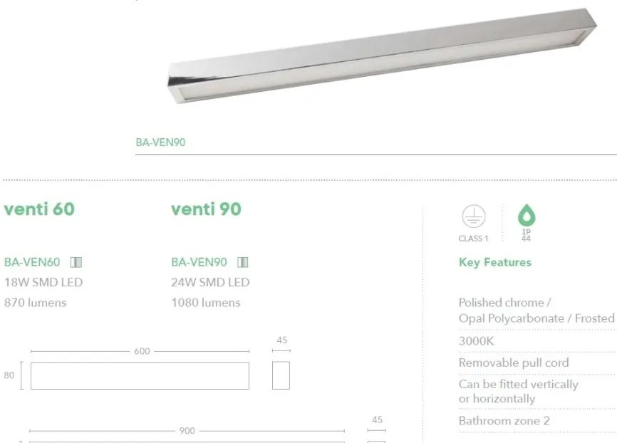 Aplica LED baie IP44 design liniar Venti 90