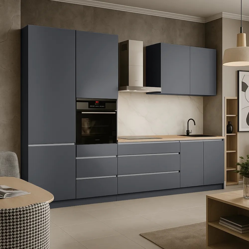 Mobilier de bucătărie, 3,3 m, antracit mat/antracit, ASTI 330