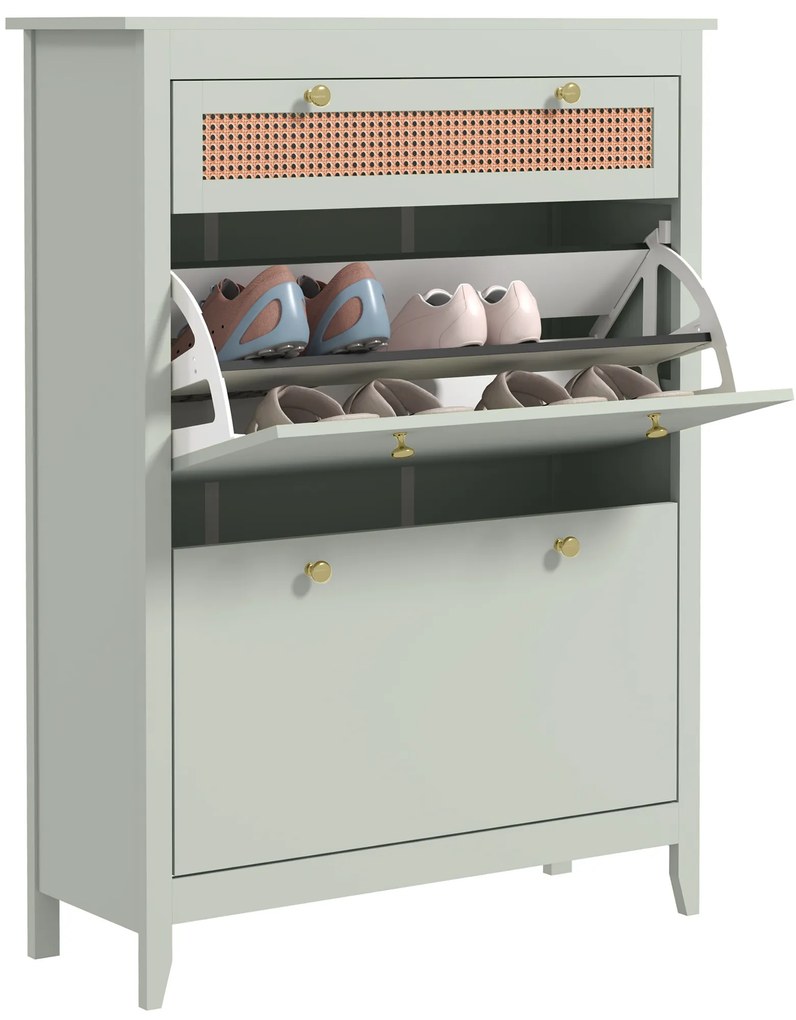 HOMCOM Sertar pentru 12 perechi de pantofi, cu 1 sertar extensibil, 2 sertare pliante, comodă pentru pantofi, 88 x 30 x 120 cm, Verde | Aosom Romania