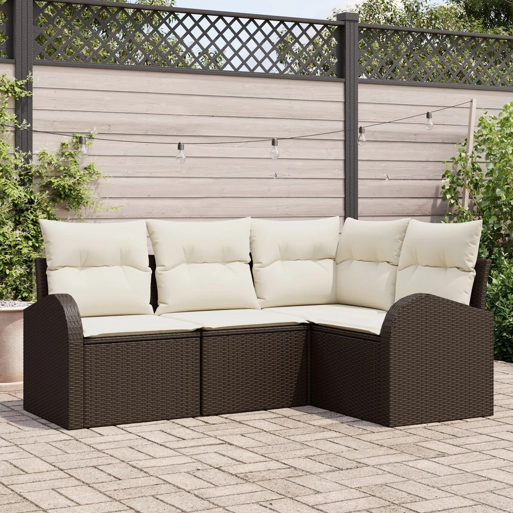 vidaXL Set de canapele pentru grădină cu pernă 4 pcs Maro Rattan poli