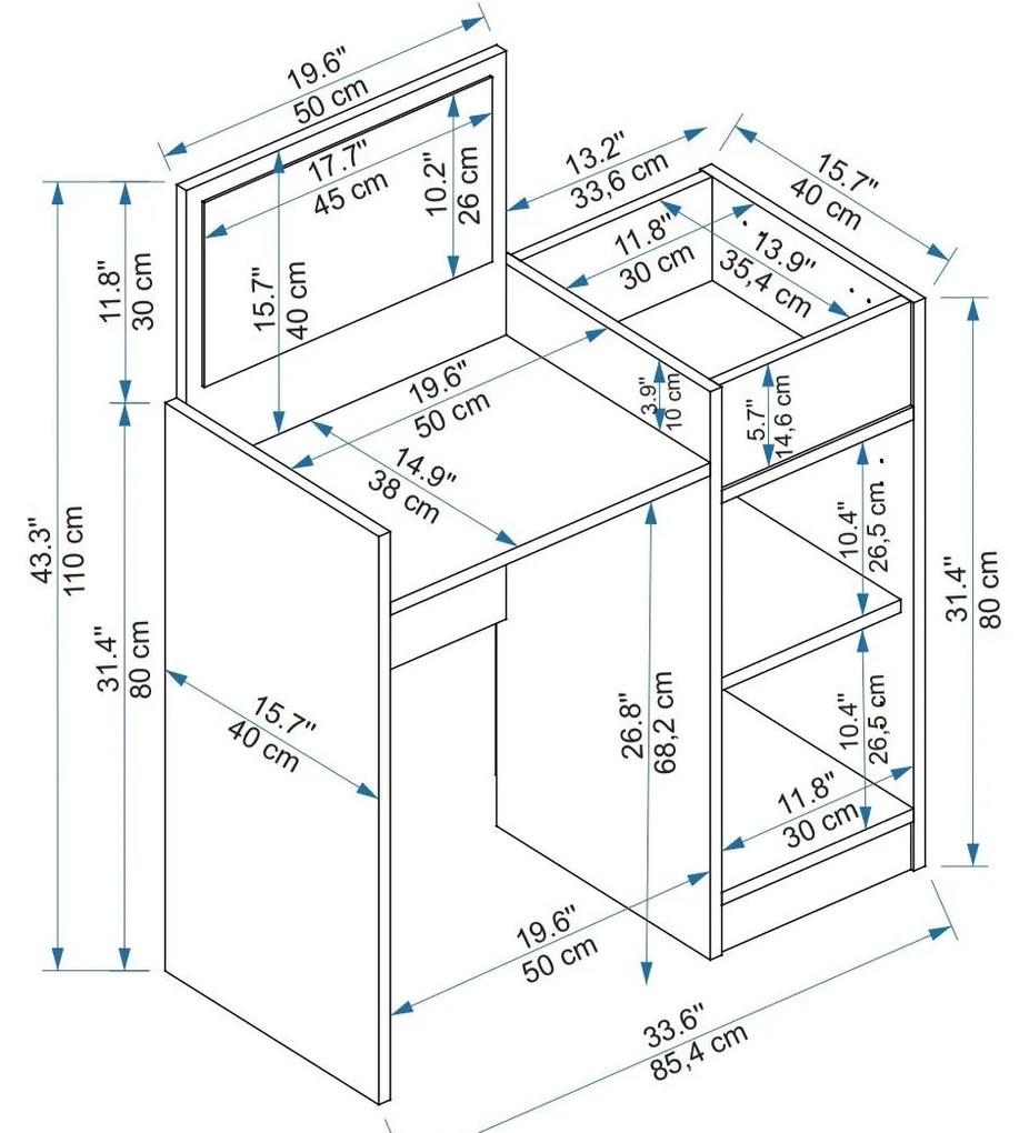 Măsuță de toaletă Kudopa 2 (Nuc deschis + antracit) . 1094100