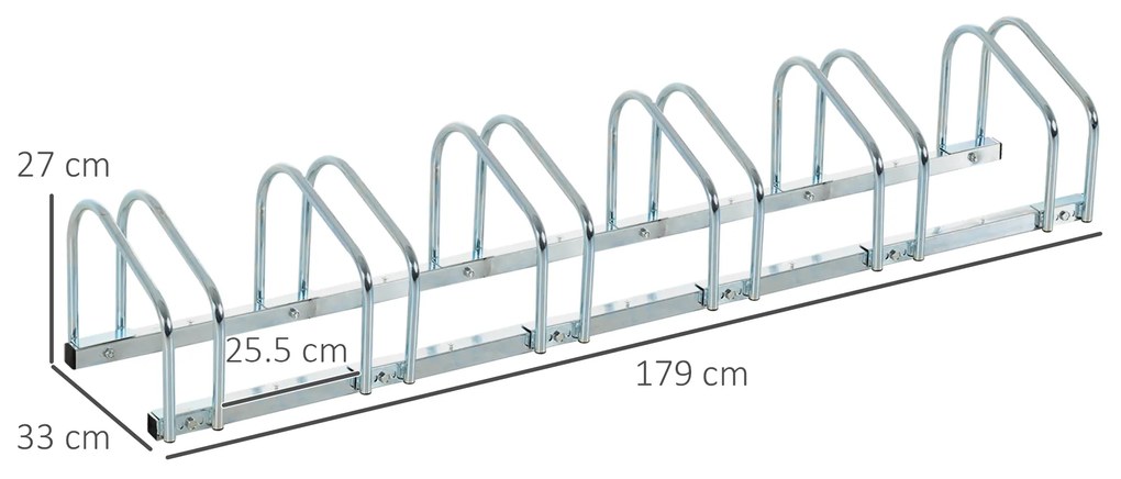 Suport de parcare pentru 6 biciclete din tuburi de otel Q235, 179x33x27cm, argintiu HOMCOM | Aosom Romania