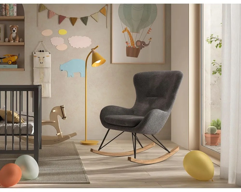 Fotoliu de copii gri balansoar cu tapițerie din stofă bouclé ROCKY – Vipack
