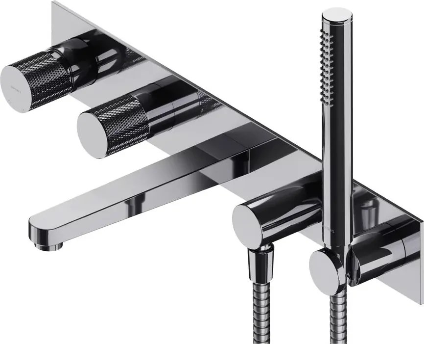 Baterie cada - dus incastrata Omnires Contour 5 orificii  cu corp ingropat si set de dus
