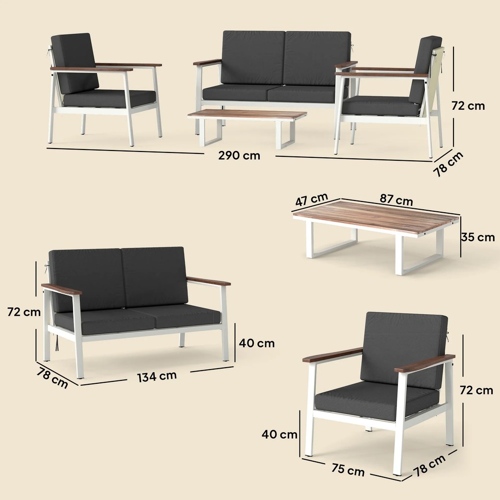 Outsunny Set Mobilier Grădină 4 Persoane: 2 Fotolii, Canapea, Măsuță | Aosom Romania