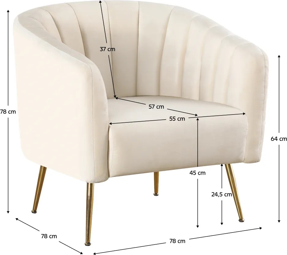 Fotoliu de design, ţesătură Velvet bej/gold crom-auriu, BAGY