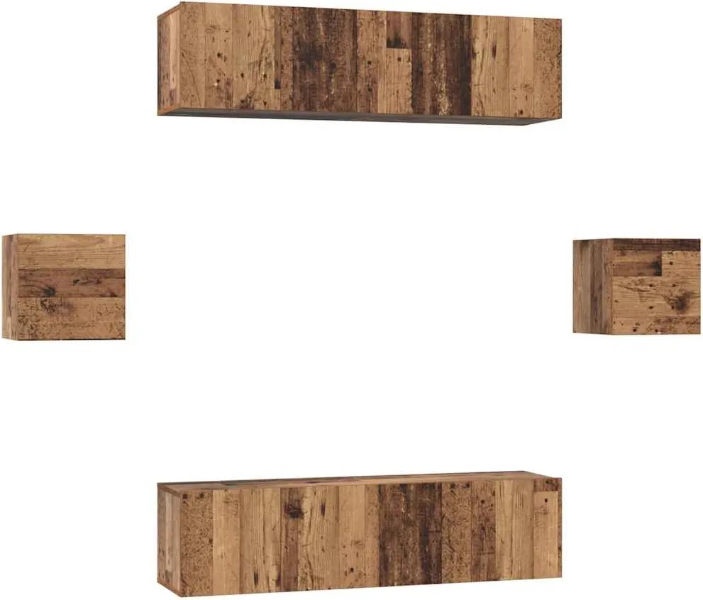 vidaXL Set comodă TV Pe perete 6 pcs Lemn Vechi Lemn compozit