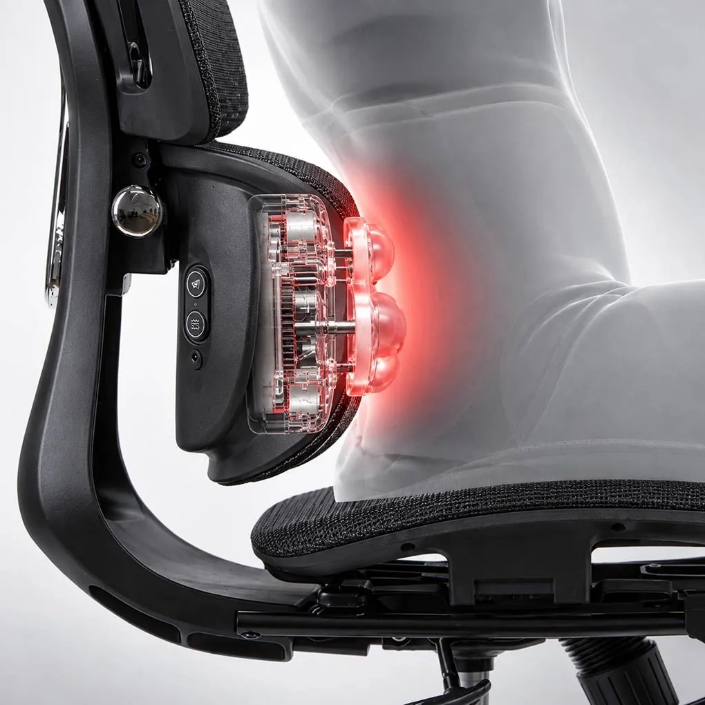 Scaun ergonomic cu masaj și încălzire, mânere 3D și spătar rabatabil SYYT 9522 negru