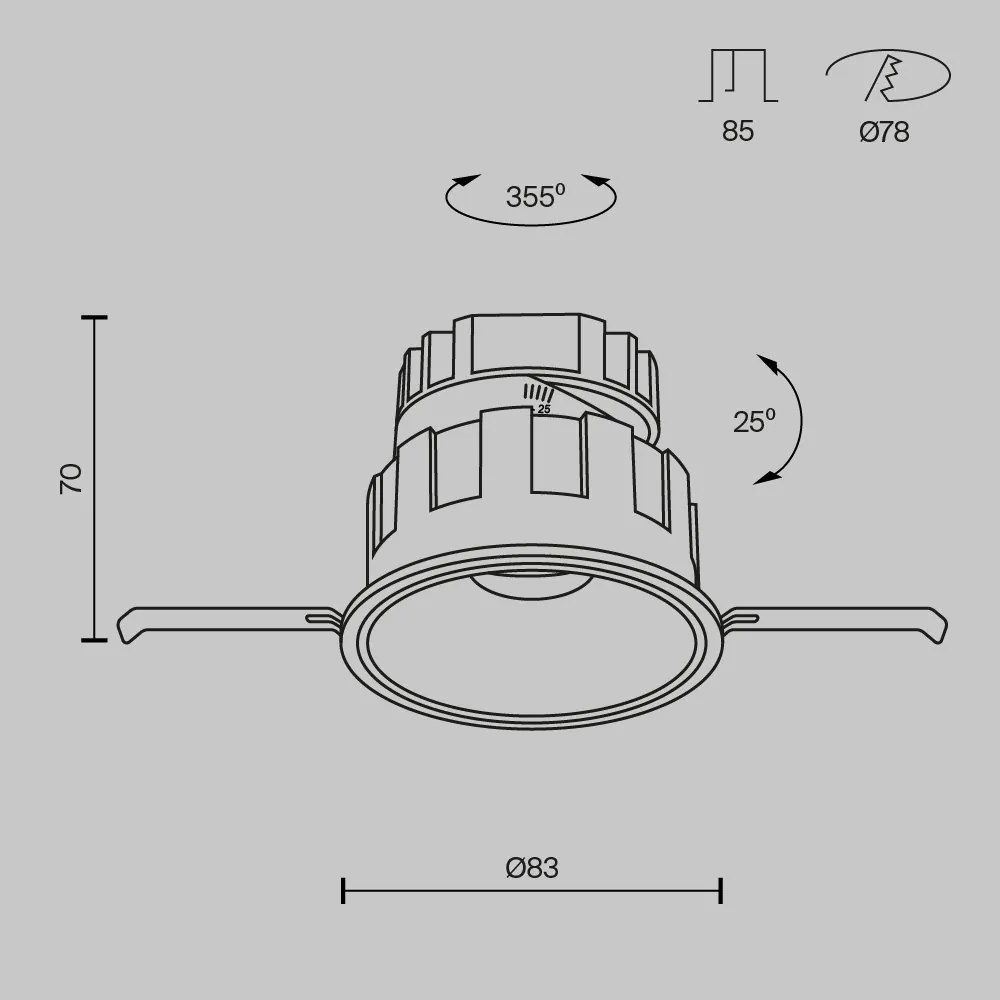 Spot LED incastrabil design tehnic Wise negru