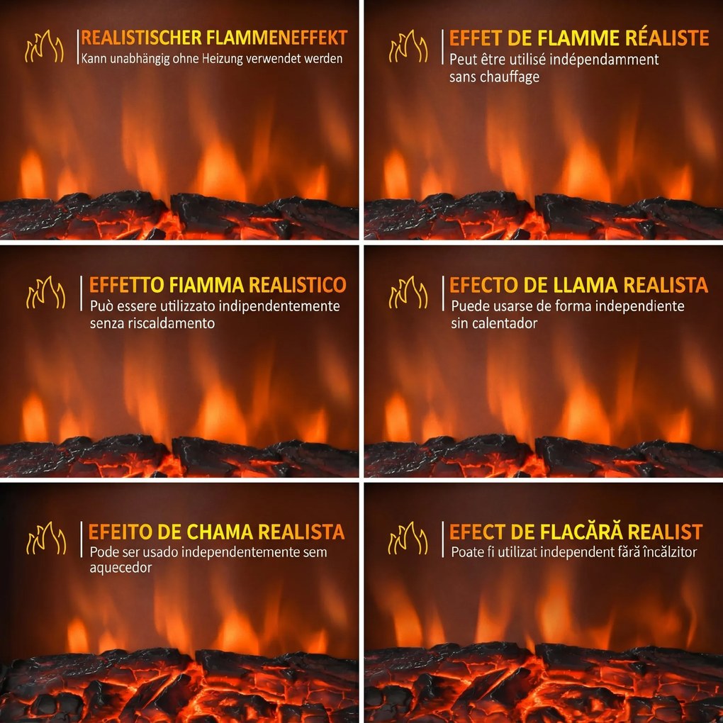 HOMCOM Șemineu Electric cu Efect de Flăcări, Sobă Electrică cu Termostat și Lumină Reglabilă, 45x28,5x54 cm, Negru | Aosom Romania