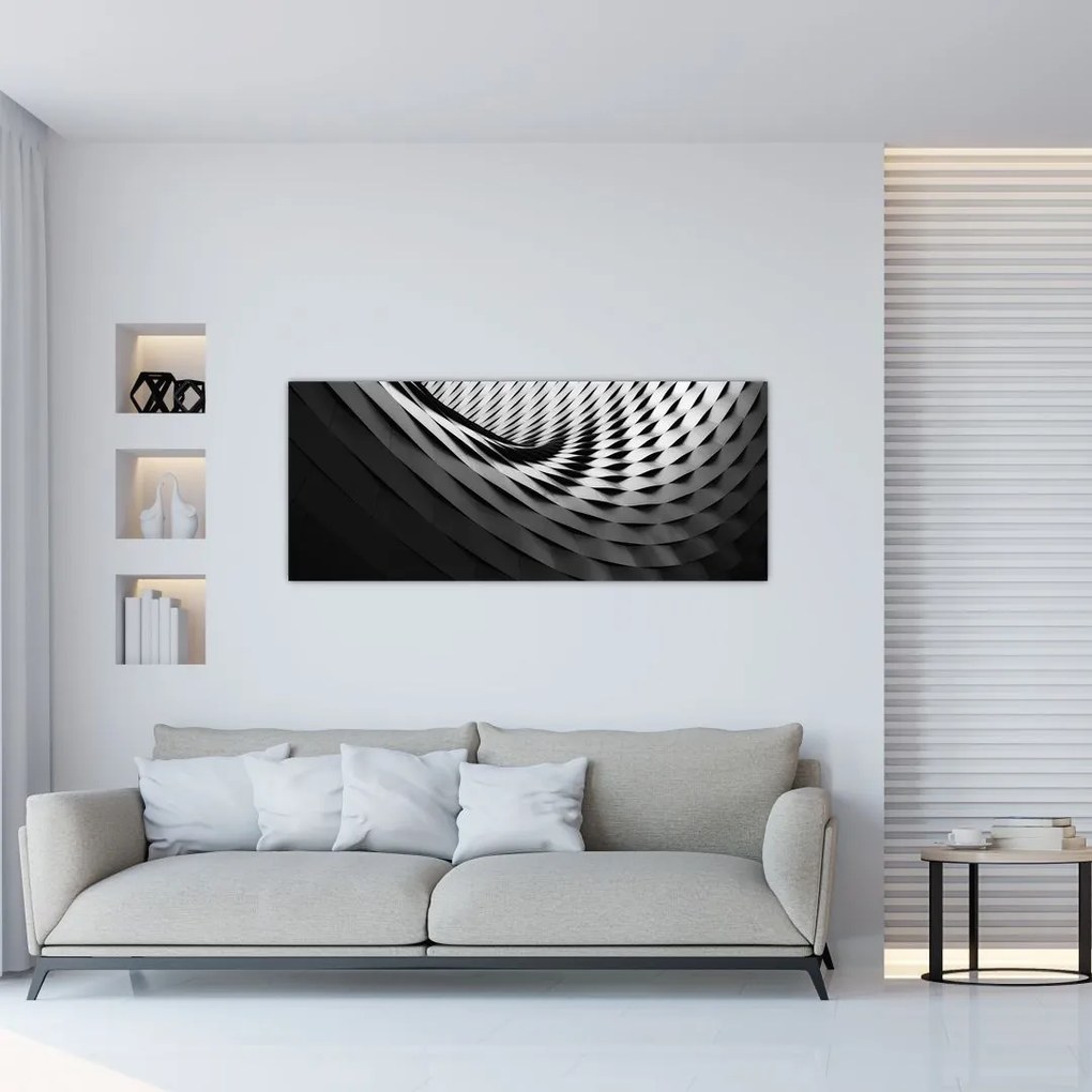 Tablou abstract - spirală alb neagră (120x50 cm)