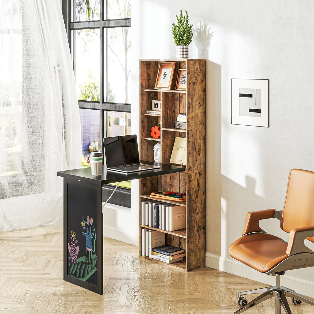 HOMCOM Birou Modern Pliabil cu Bibliotecă și Tablă, din Lemn și Metal, 98x51x153 cm, Maro Rustic | Aosom Romania