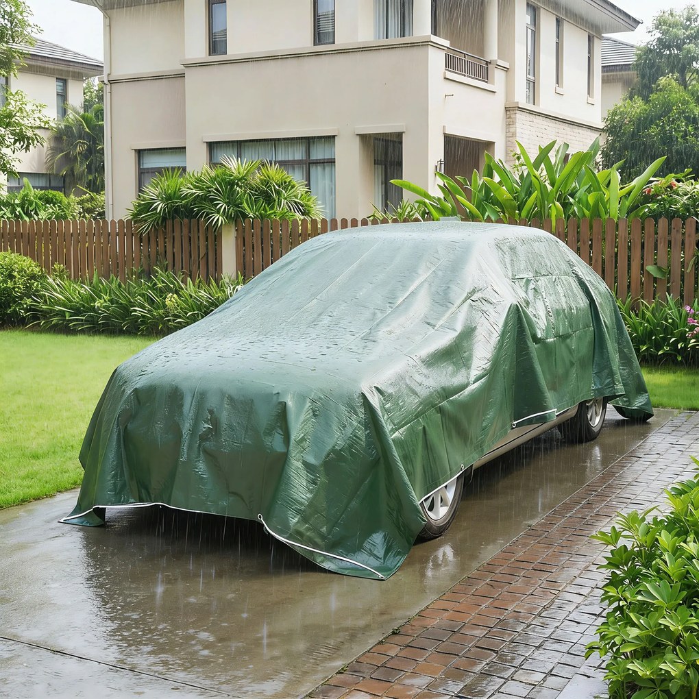 Outsunny Prelată Exterioară Impermeabilă 6x4 m, Prelată din PE cu Ochiuri Reîntărite, Rezistentă la UV pentru Mobilier de Grădină, Sere, Lemn de Foc, Verde | Aosom Romania