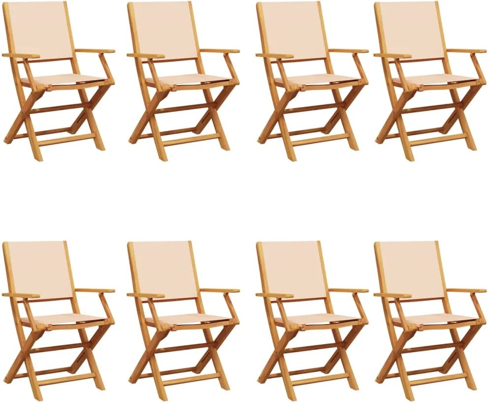 vidaXL Scaune de grădină pliabile, 8 buc., textil bej și lemn masiv