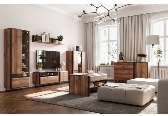 Comoda Boris Cu 1 Usa Si 3 Sertare, Stejar Catania Si Negru, 150 Cm