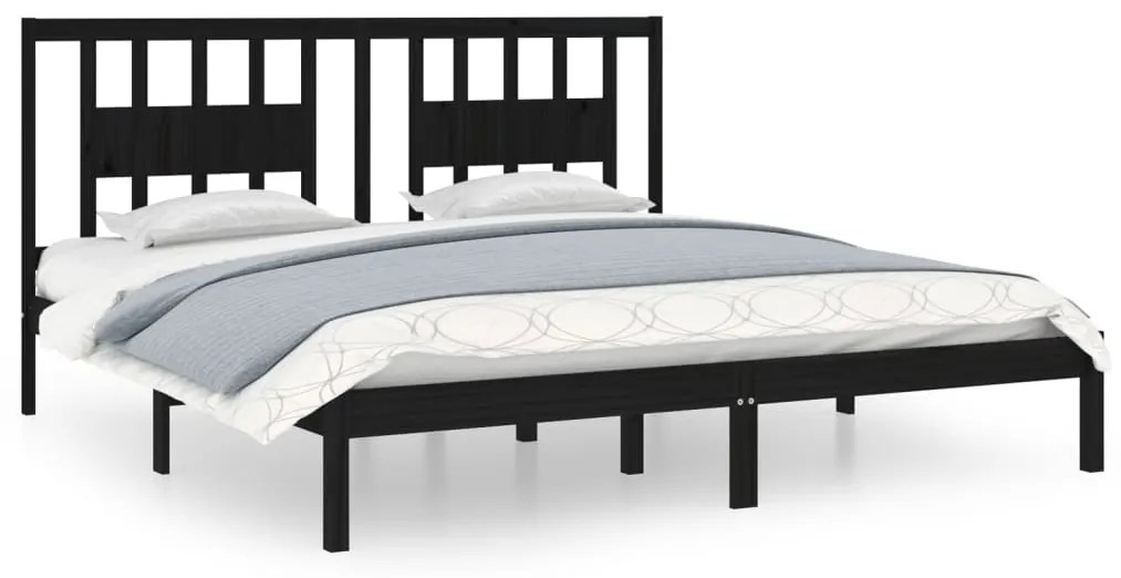 3104087 vidaXL Cadru de pat, negru, 200x200 cm, lemn masiv de pin