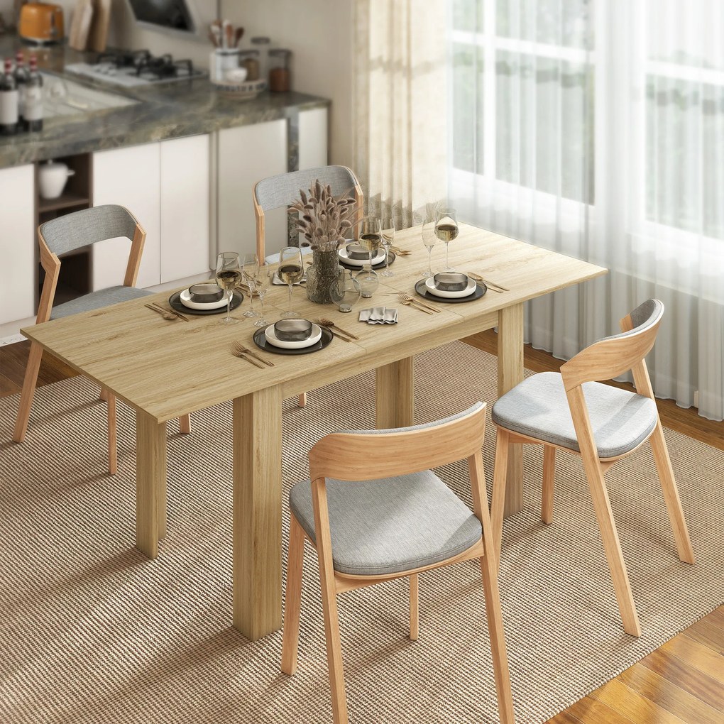 HOMCOM Masa extensibilă, 140-180 cm, finisaj lemn natural, pentru 6-8 persoane | Aosom Romania