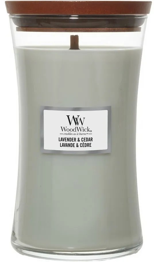 Lumânare parfumată vază mare WoodWick Lavender&amp; Cedar, 609 g