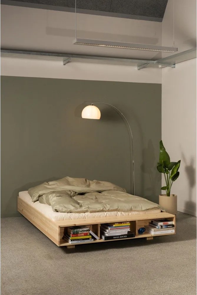 Pat matrimonial în culoare naturală din lemn de pin cu somieră 140x200 cm Merge – Karup Design