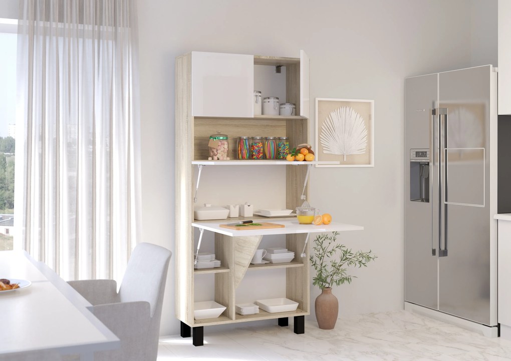 Masă PC Home (alb lucios + Stejar sonoma). 1124934